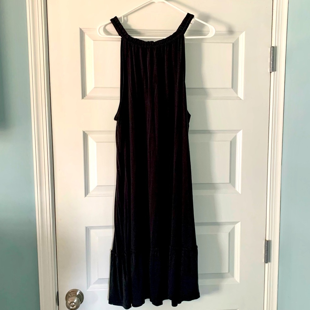Loft Black Swing Dress with Ruffle Hem